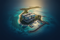 Aerial view of Mauritius island with corporate overlay representing offshore company formation services for NRIs and global investors – Blueberry